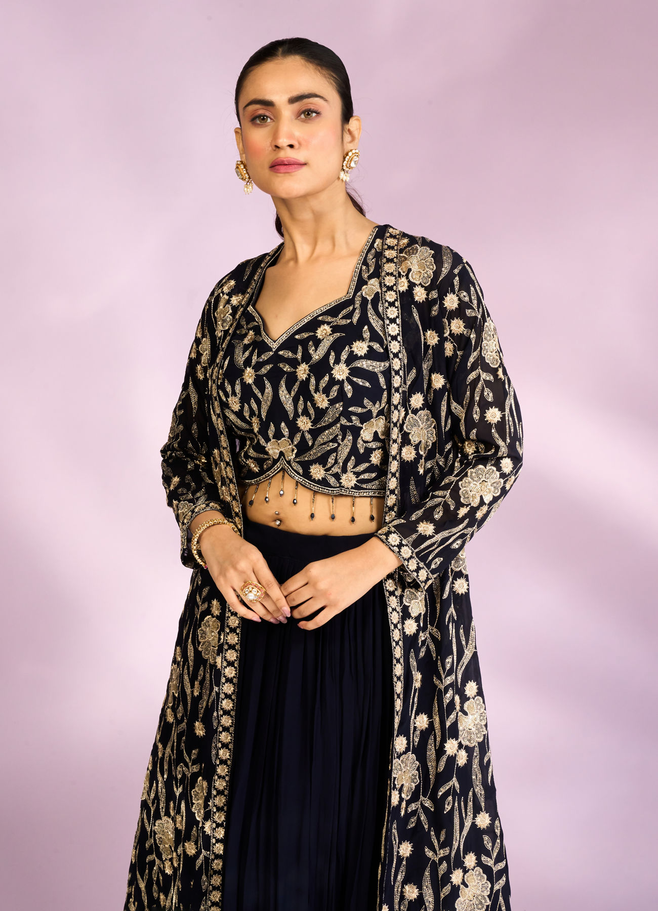 Mohey Women Stellar Indigo Blue Georgette Ensemble Indo Western