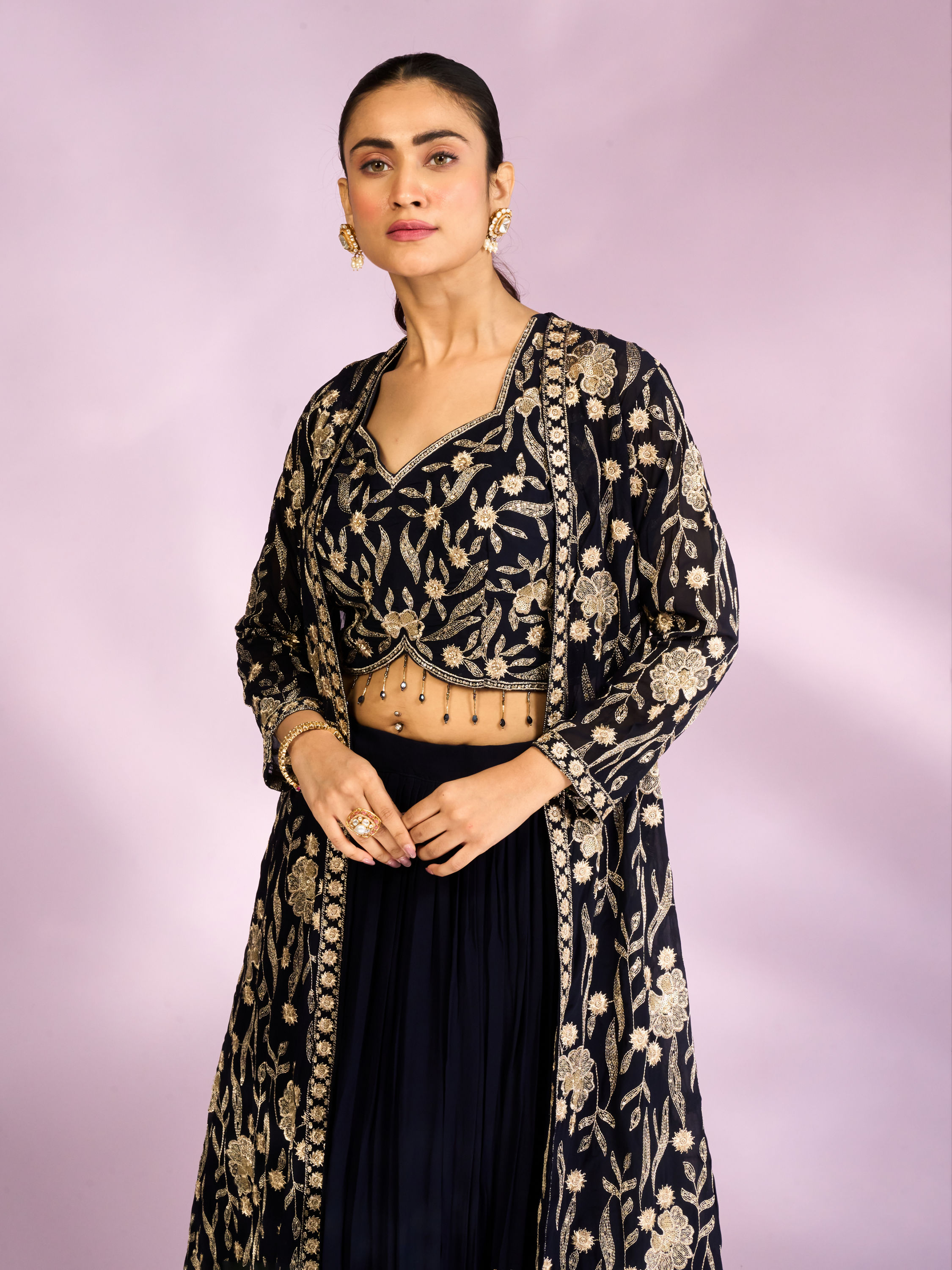 Mohey Women Stellar Indigo Blue Georgette Ensemble Indo Western