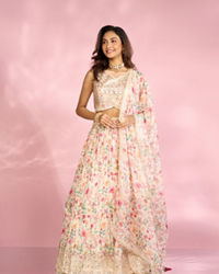 Mohey Women Regal Cream Chinon Lehenga