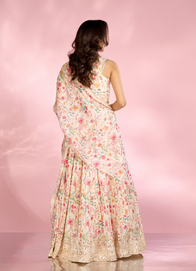 Mohey Women Regal Cream Chinon Lehenga
