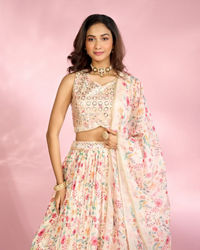 Mohey Women Regal Cream Chinon Lehenga