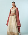 Mohey Women Cream White Buta Patterned Crop Top Lehenga