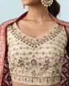 Mohey Women Cream White Buta Patterned Crop Top Lehenga