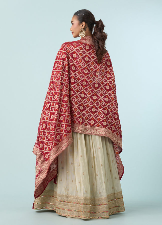 Mohey Women Cream White Buta Patterned Crop Top Lehenga