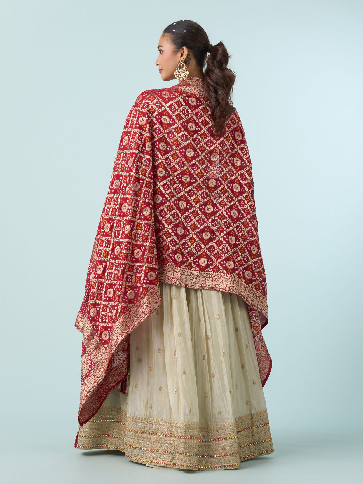 Mohey Women Cream White Buta Patterned Crop Top Lehenga