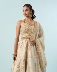 Mohey Women Cream Chinon Lehenga