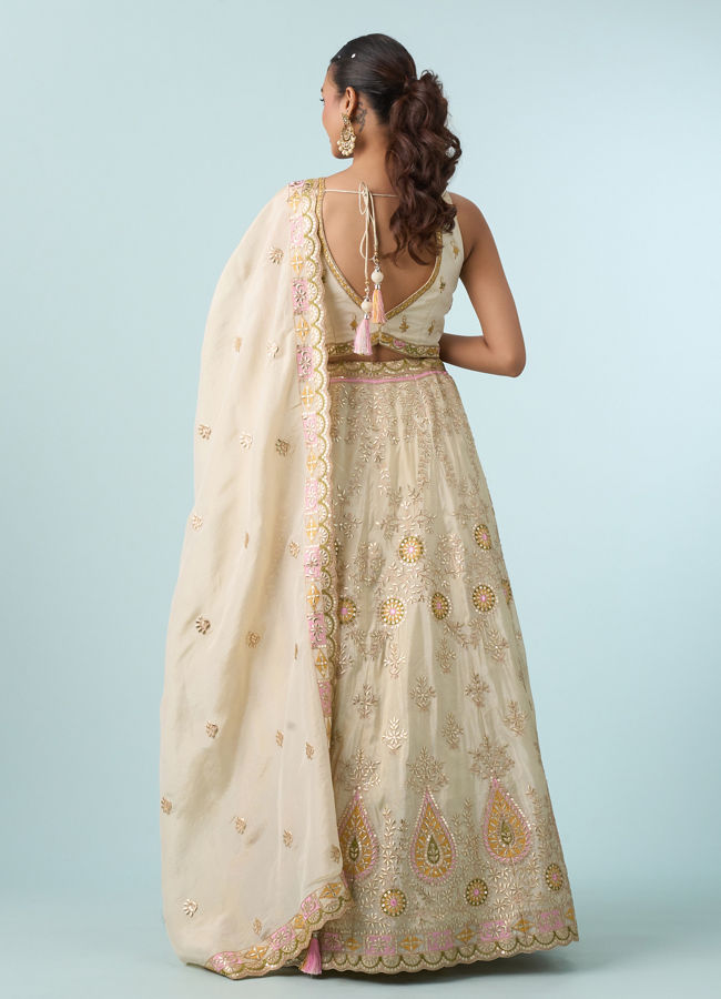 Mohey Women Cream Chinon Lehenga