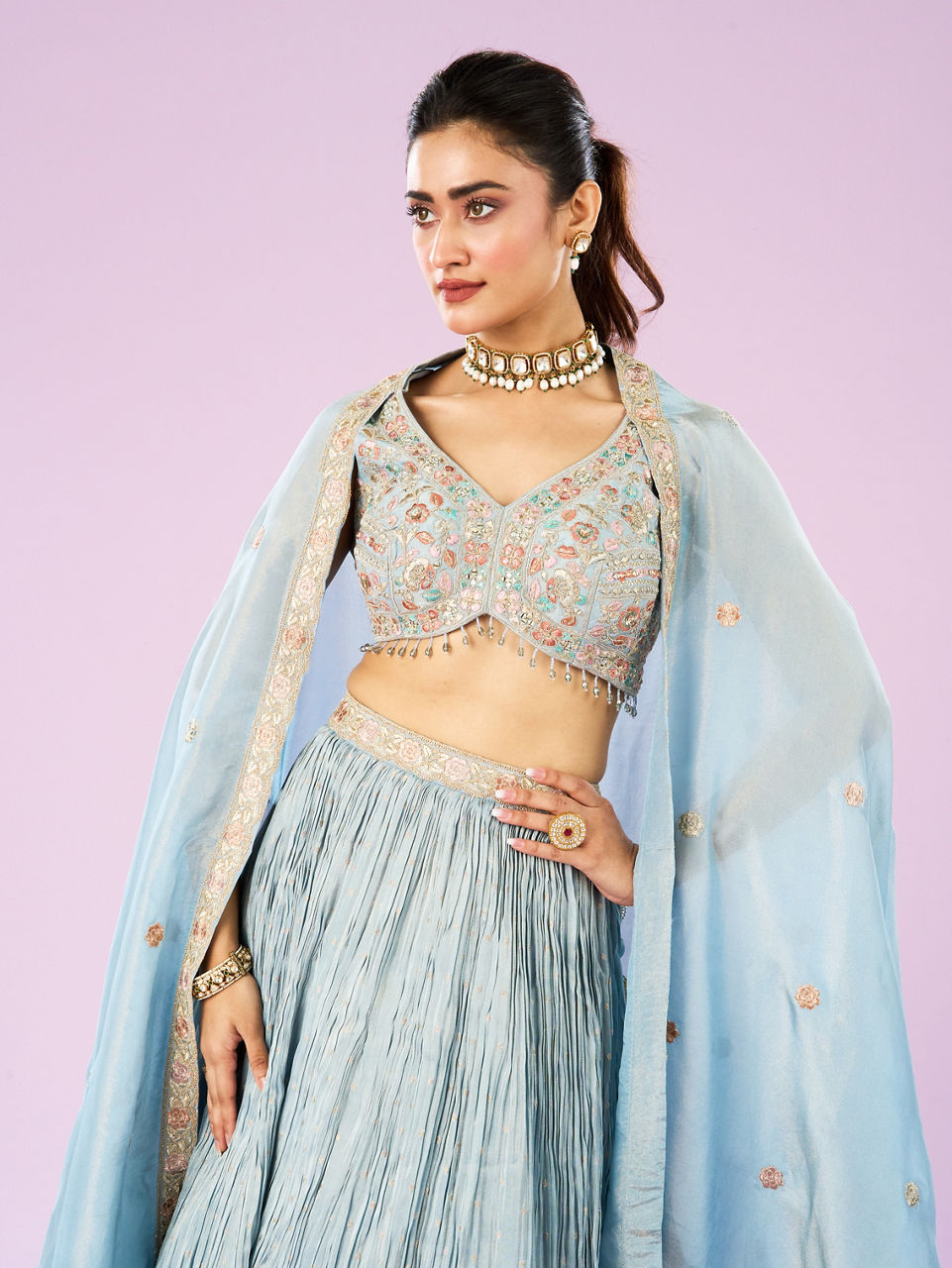 Mohey Women Ethereal Light Blue Lehenga