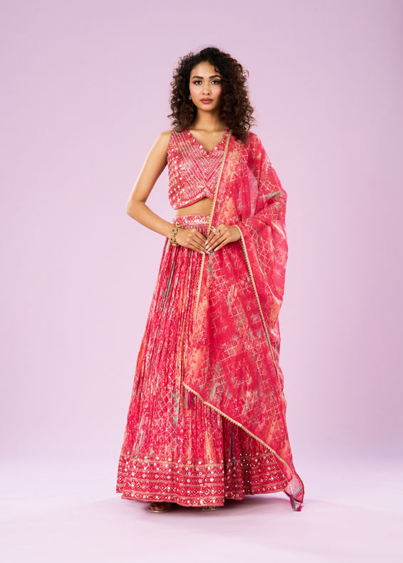 Mohey Women Gajree Pink Royal Lehenga