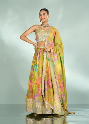 Mohey Women Emerald Elegance Lehenga