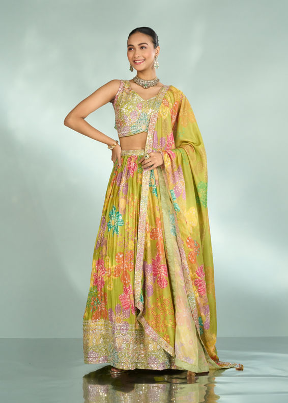 Mohey Women Emerald Elegance Lehenga