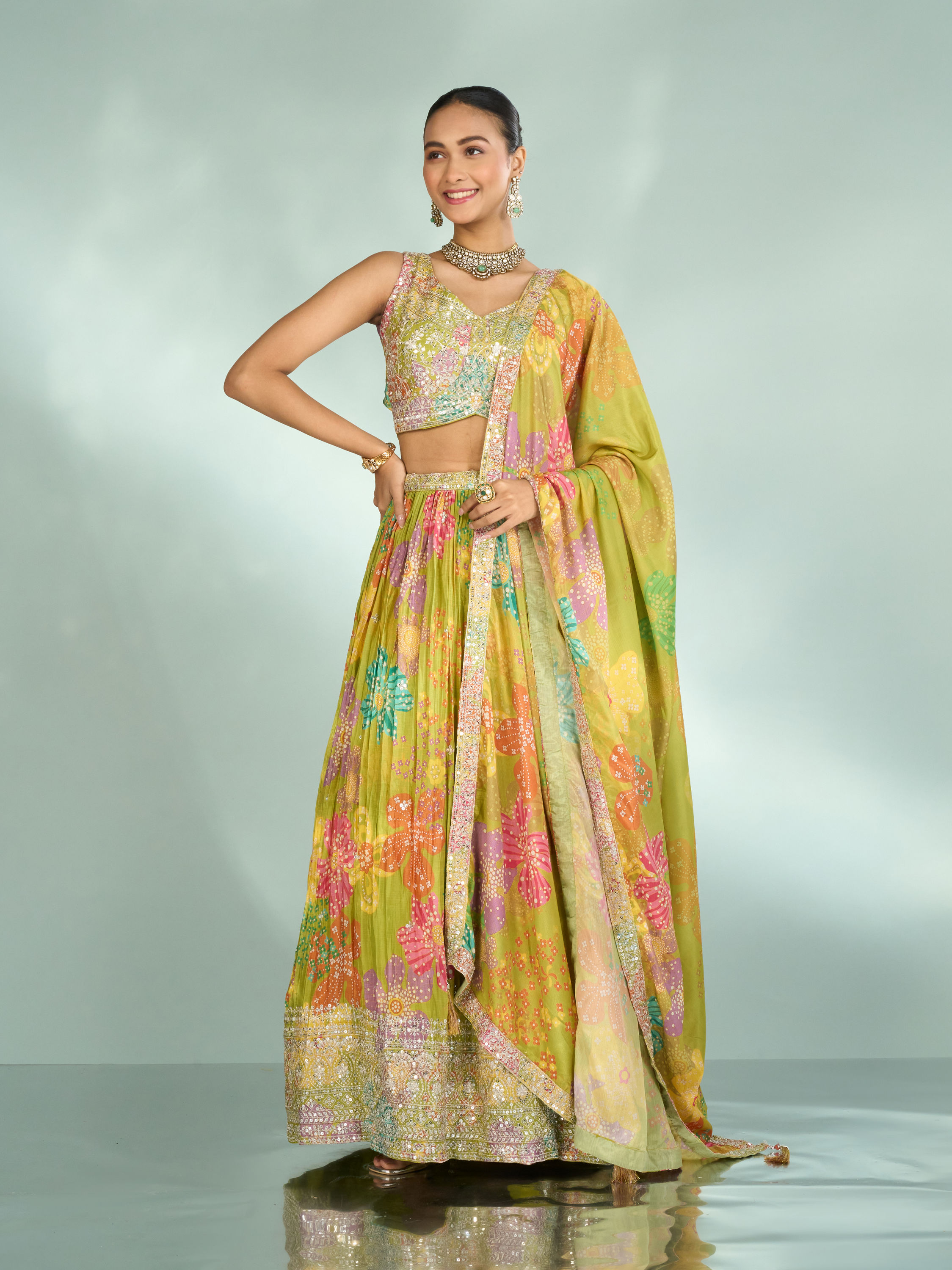 Mohey Women Emerald Elegance Lehenga