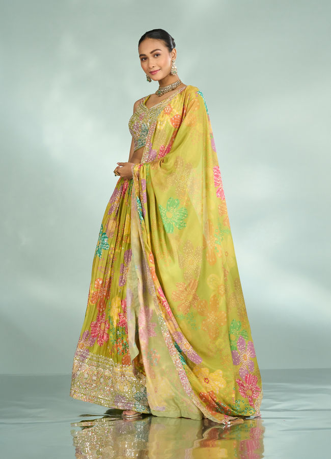 Mohey Women Emerald Elegance Lehenga