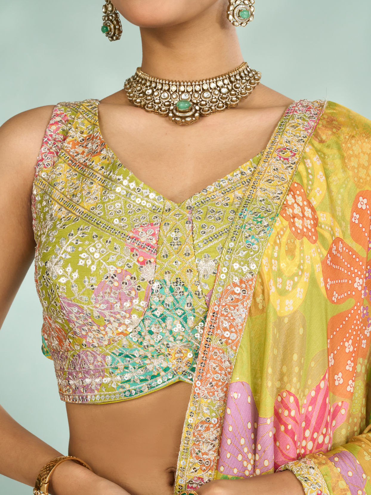 Mohey Women Emerald Elegance Lehenga