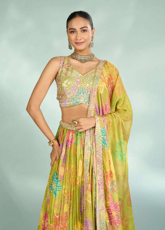 Mohey Women Emerald Elegance Lehenga