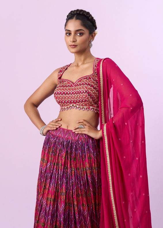 Mohey Women Ravishing Pink Chinon Lehenga