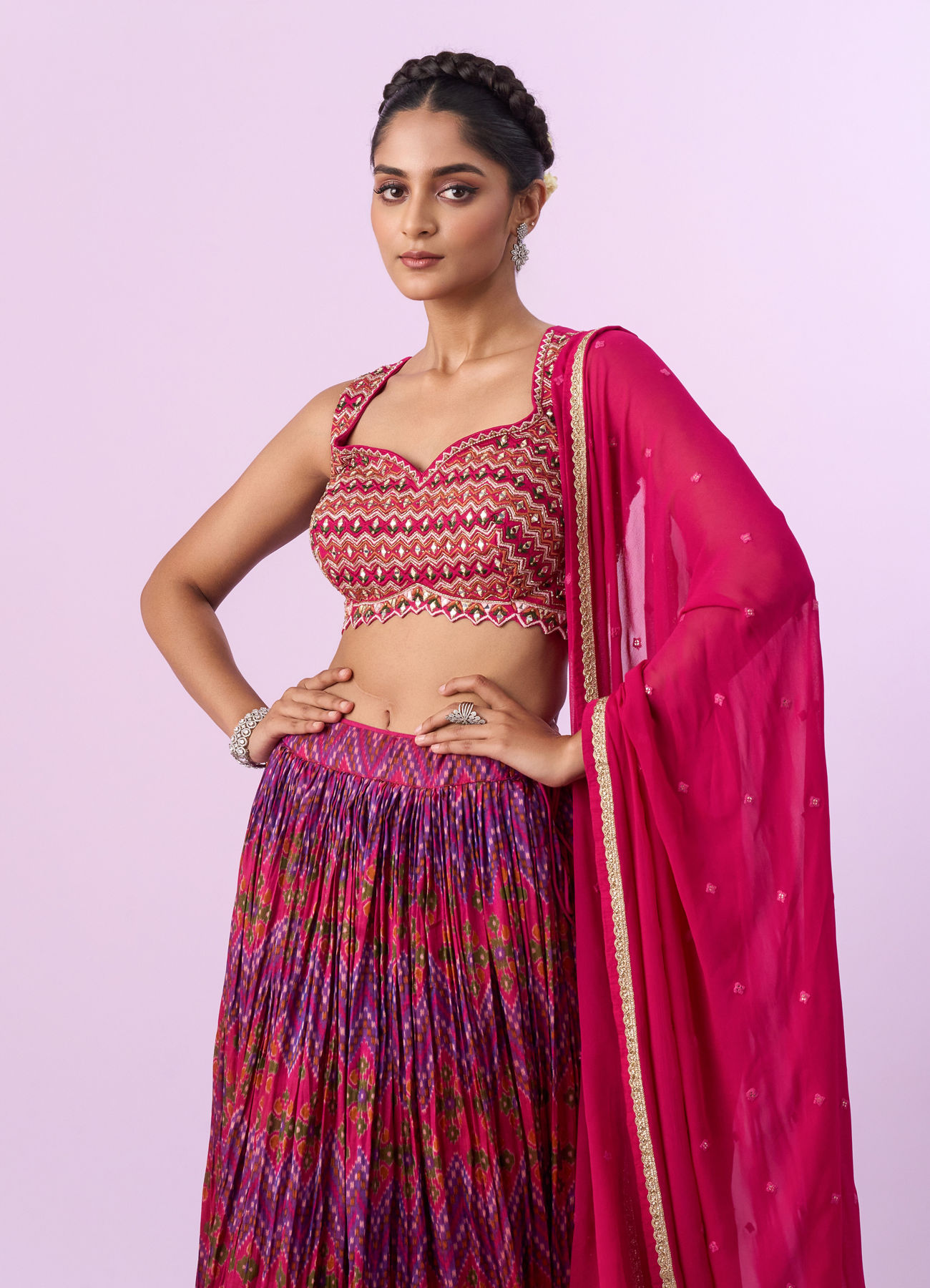 Mohey Women Ravishing Pink Chinon Lehenga