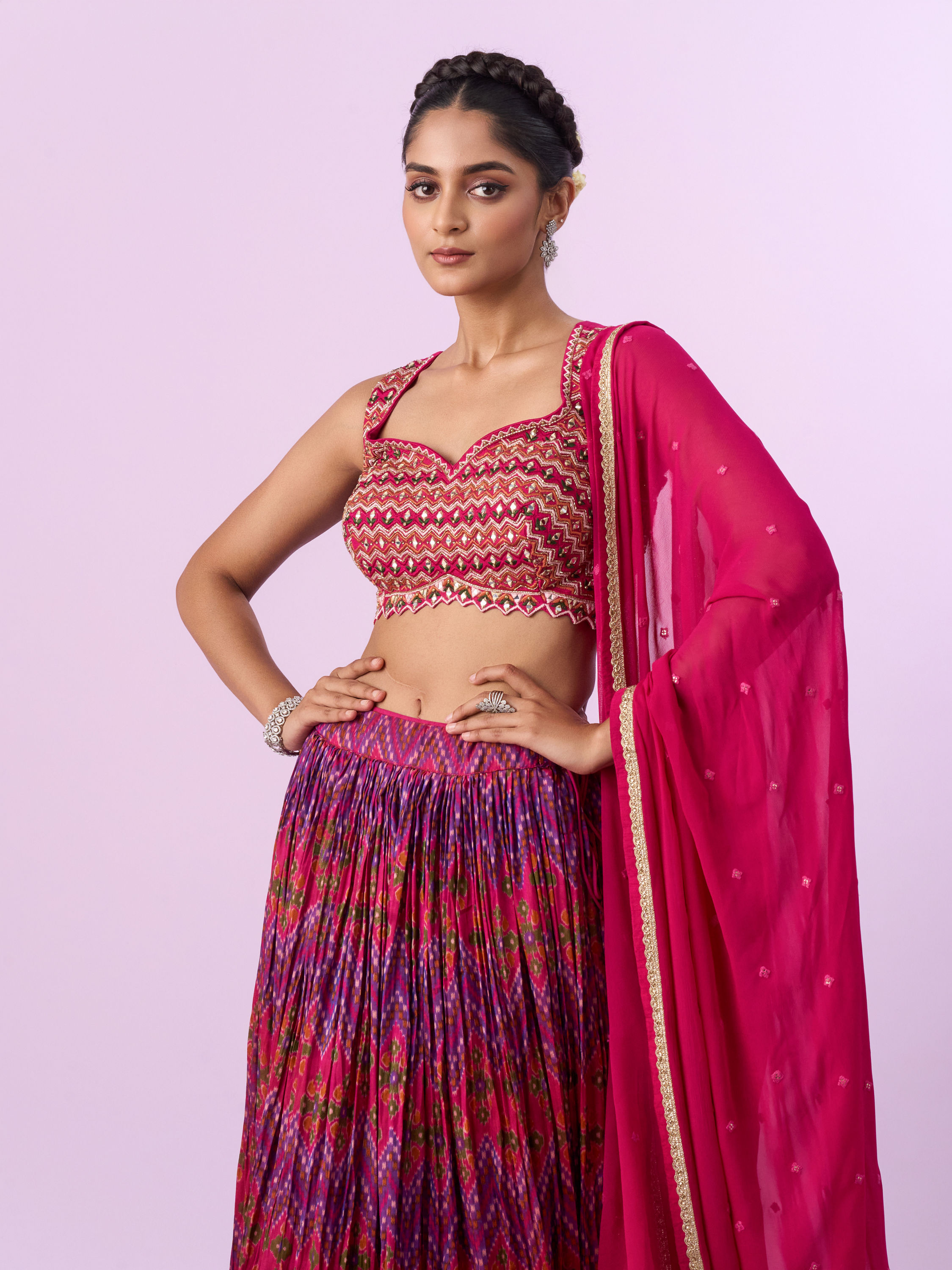 Mohey Women Ravishing Pink Chinon Lehenga