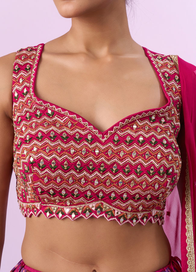 Mohey Women Ravishing Pink Chinon Lehenga