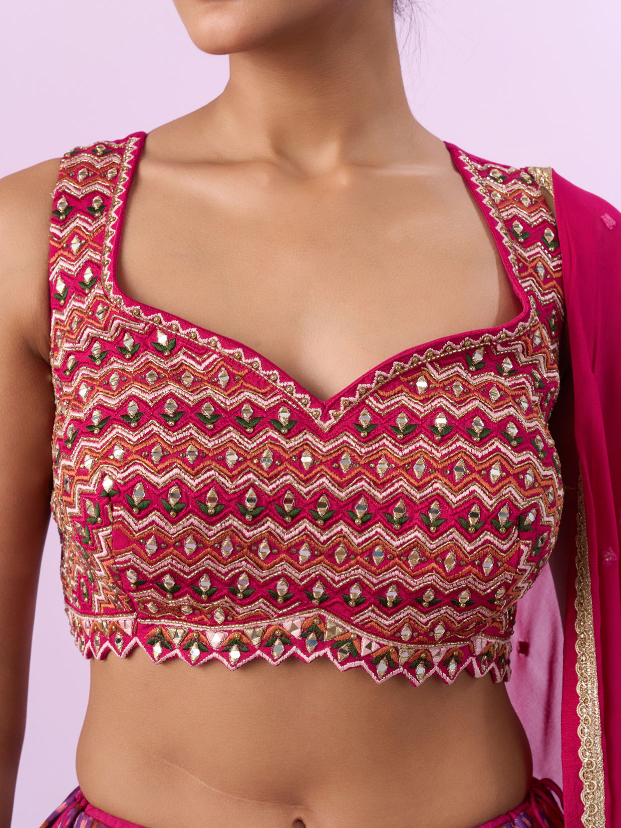 Mohey Women Ravishing Pink Chinon Lehenga