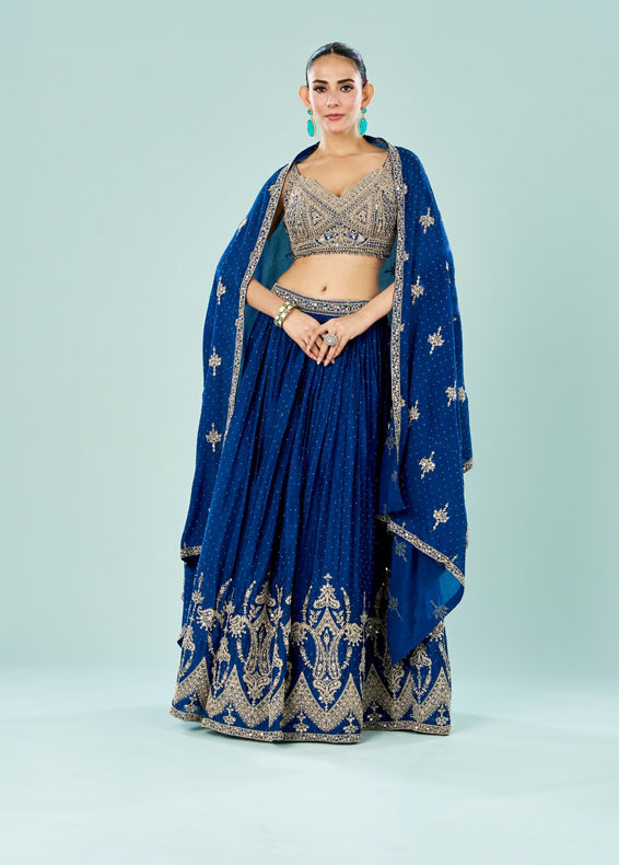 Mohey Women Ethereal Blue Lehenga Ensemble