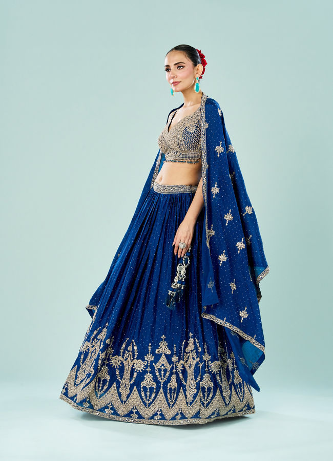 Mohey Women Ethereal Blue Lehenga Ensemble