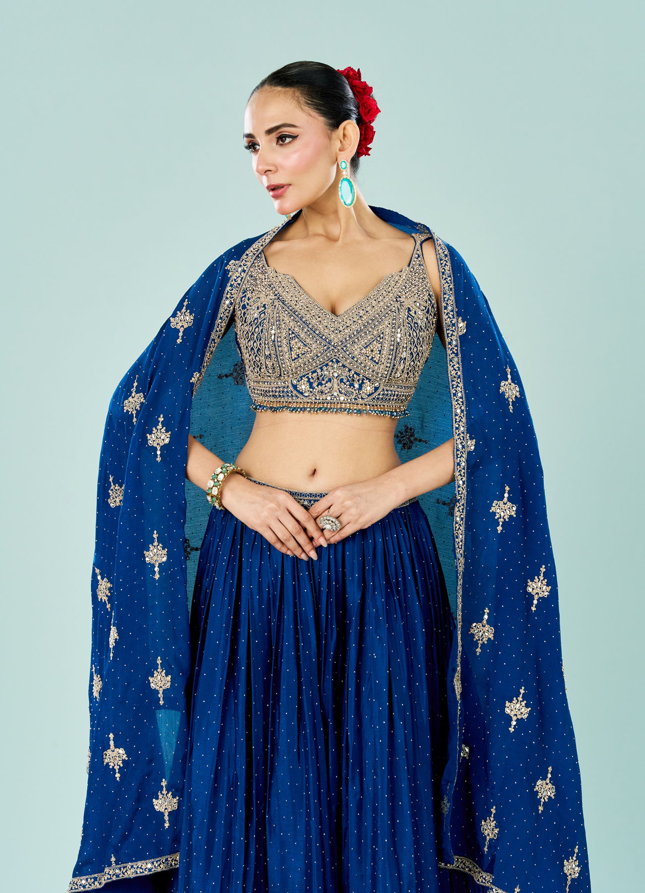 Mohey Women Ethereal Blue Lehenga Ensemble