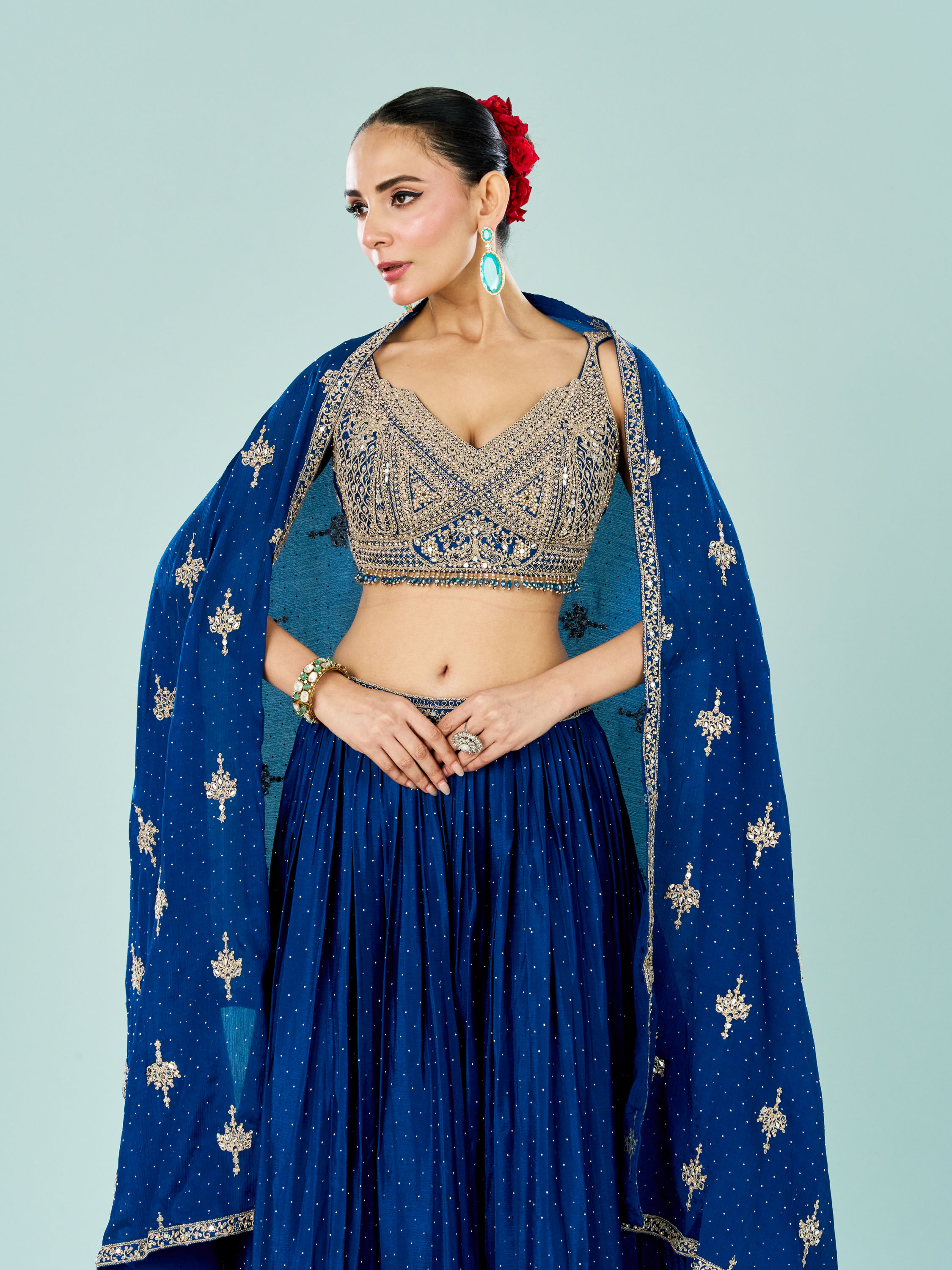 Mohey Women Ethereal Blue Lehenga Ensemble