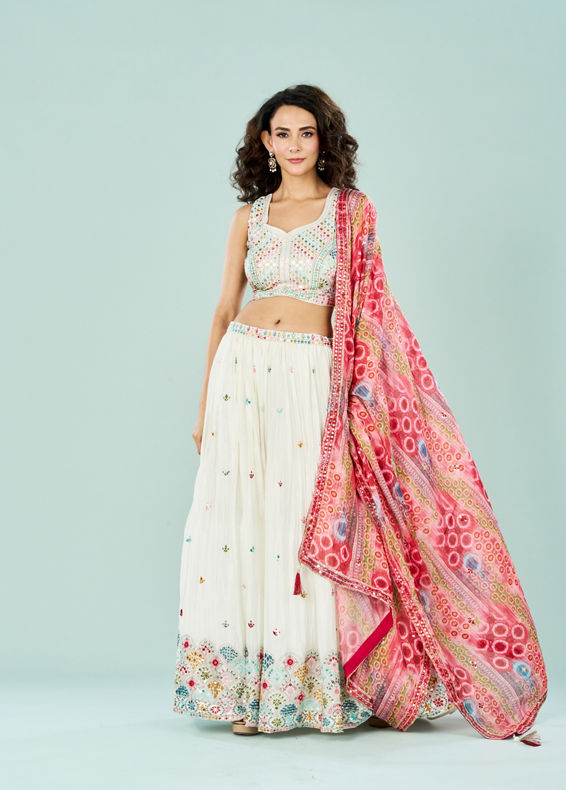 Mohey Women Cream Divine Crepe Lehenga