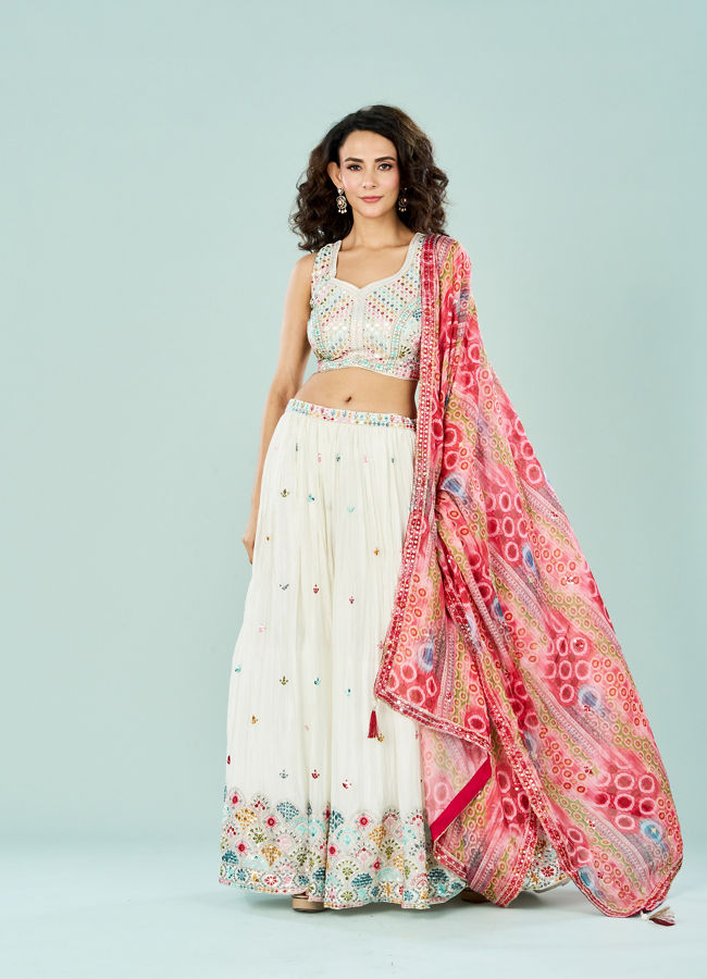 Mohey Women Cream Divine Crepe Lehenga