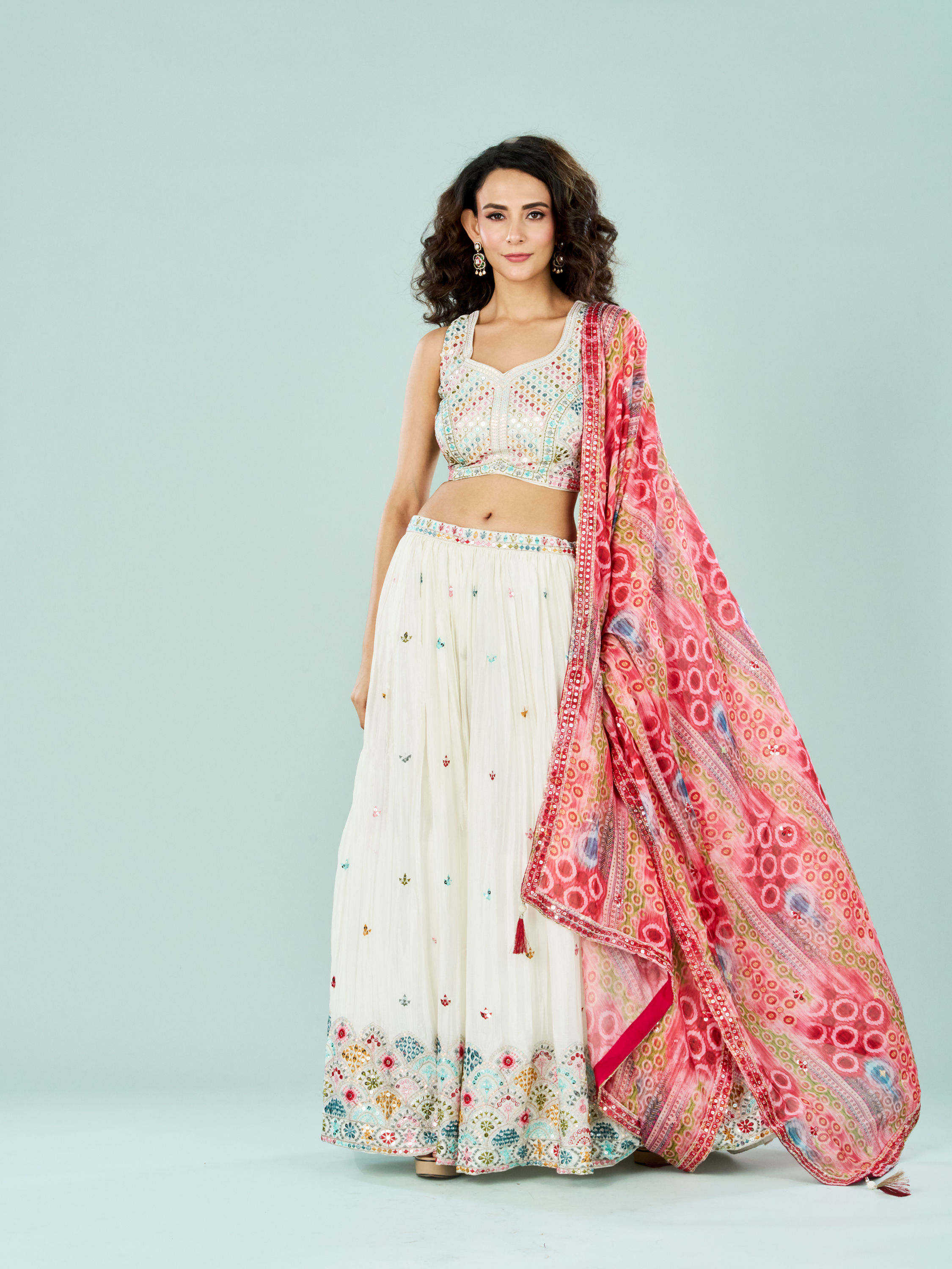 Mohey Women Cream Divine Crepe Lehenga