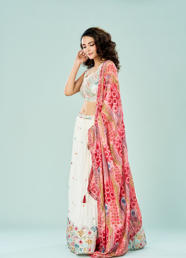 Mohey Women Cream Divine Crepe Lehenga