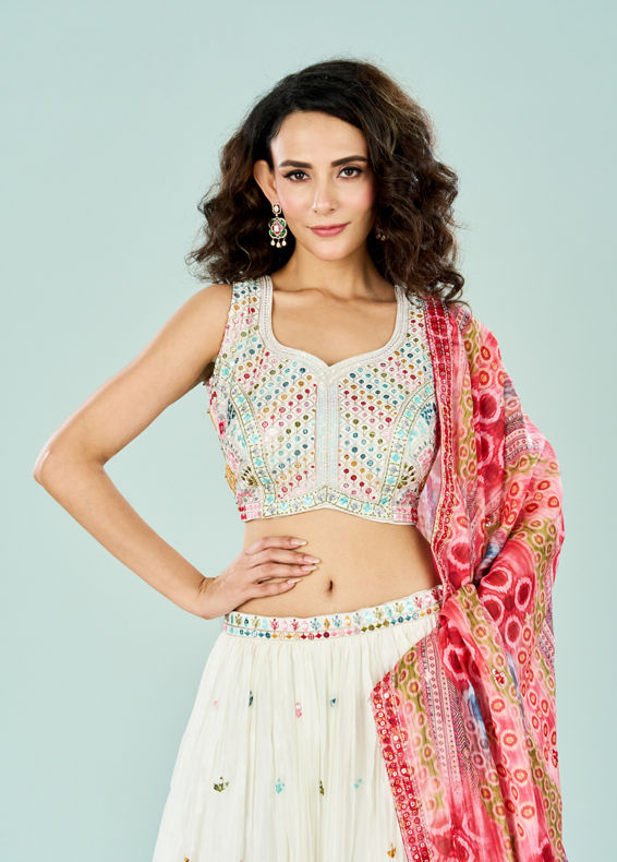 Mohey Women Cream Divine Crepe Lehenga