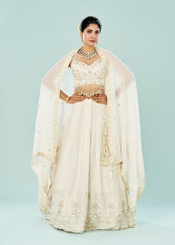 Mohey Women Elegant Cream Georgette Lehenga