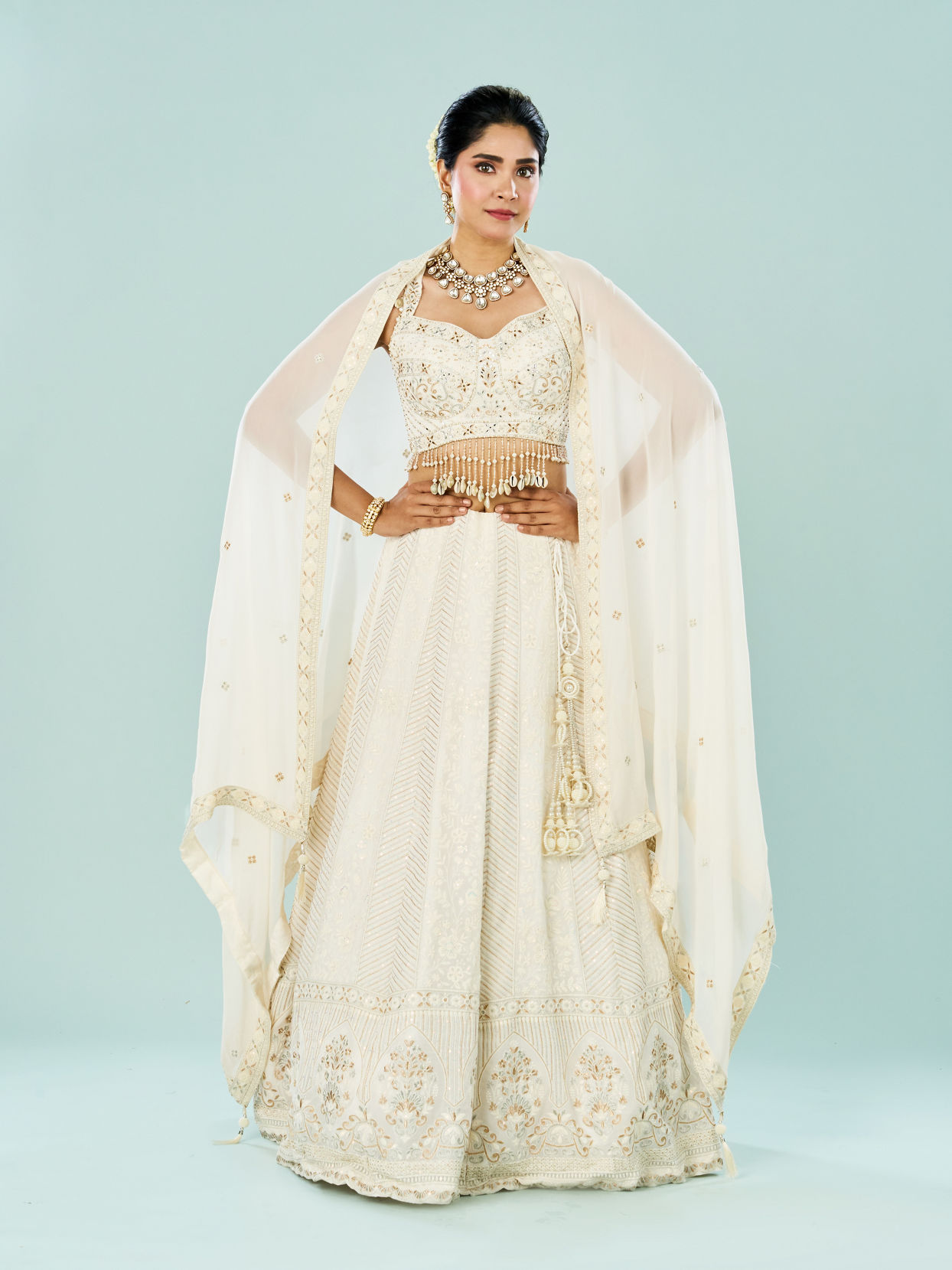 Mohey Women Pearl Mist Georgette Lehenga