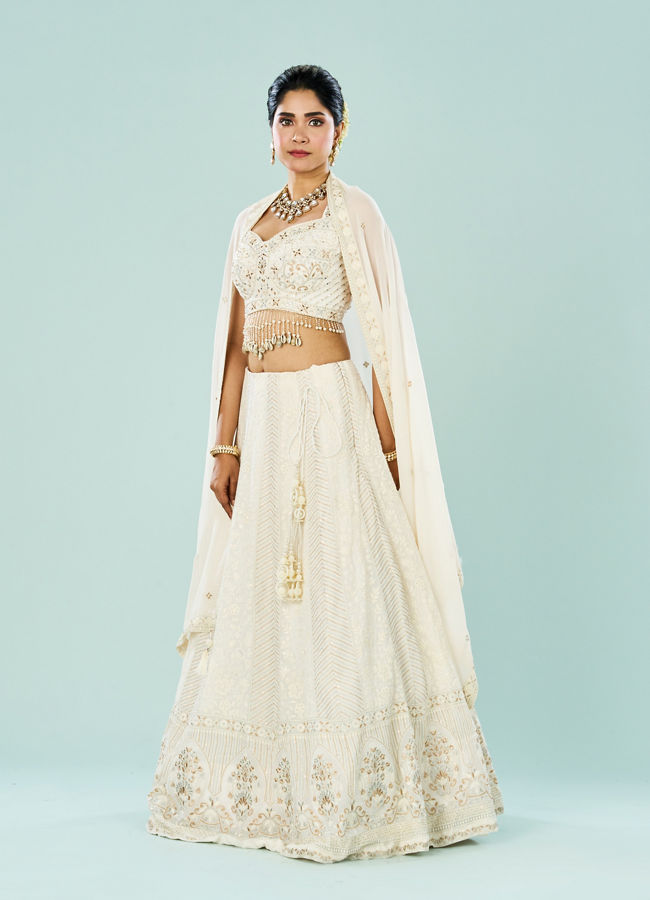 Mohey Women Elegant Cream Georgette Lehenga