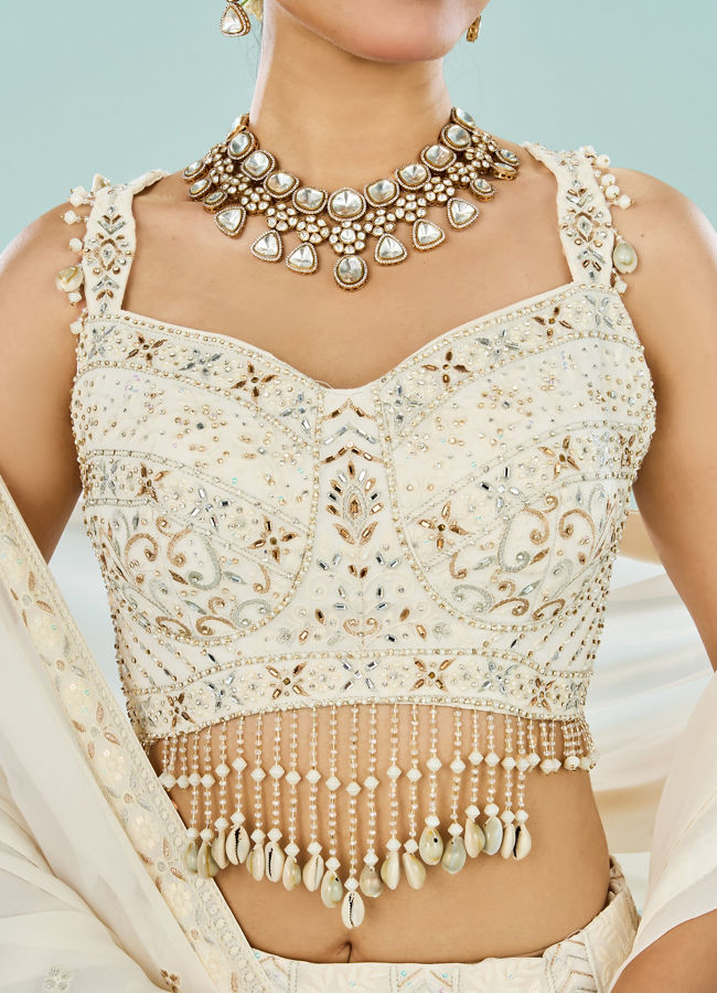 Mohey Women Elegant Cream Georgette Lehenga