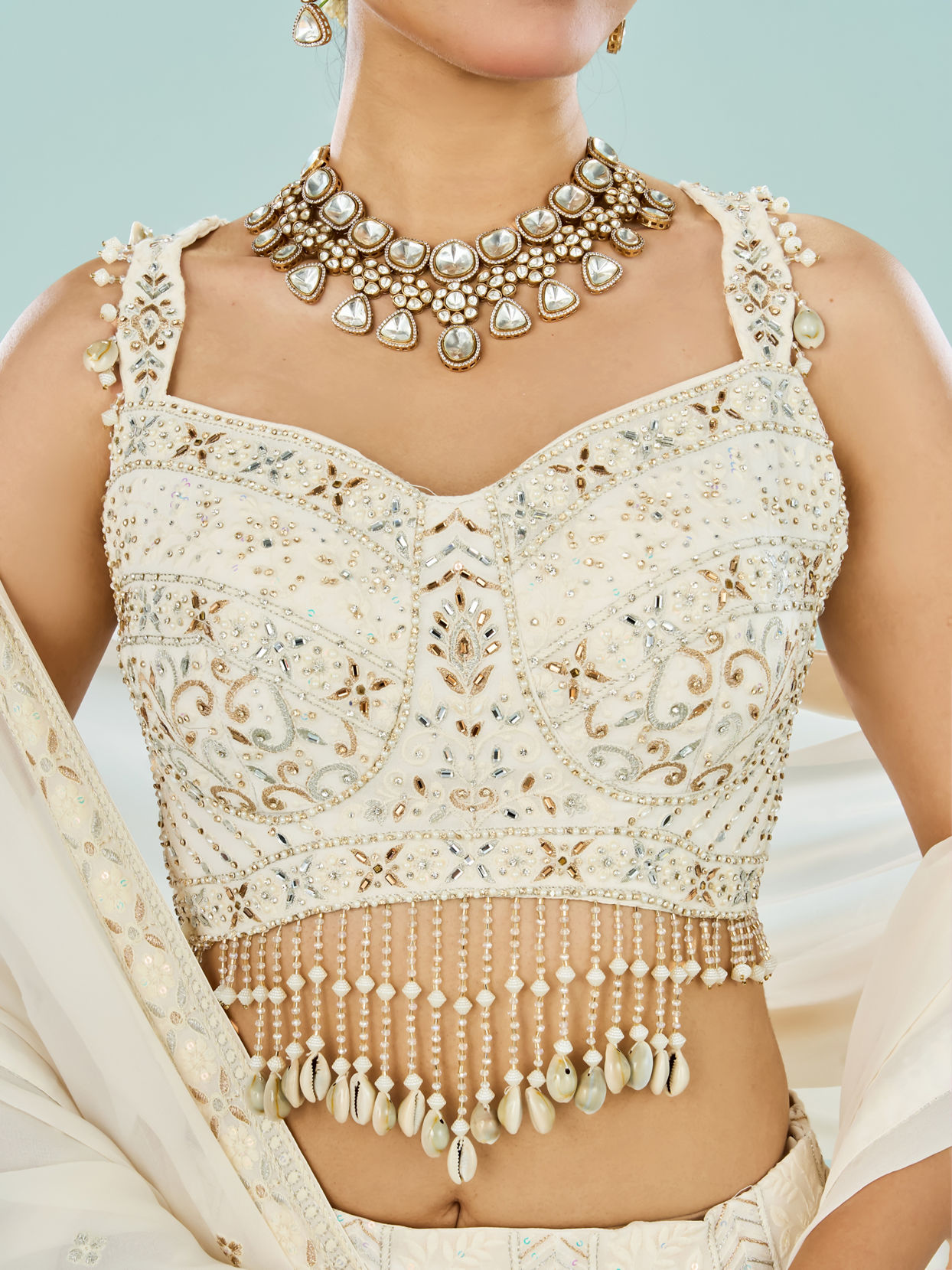 Mohey Women Elegant Cream Georgette Lehenga