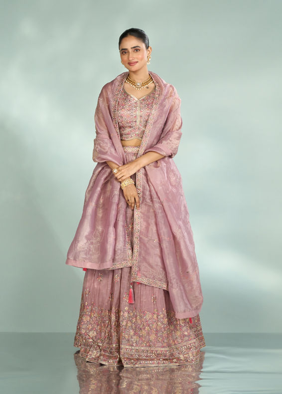 Mohey Women Regal Purple Chinon Lehenga