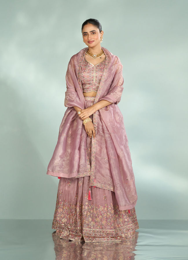 Mohey Women Regal Purple Chinon Lehenga