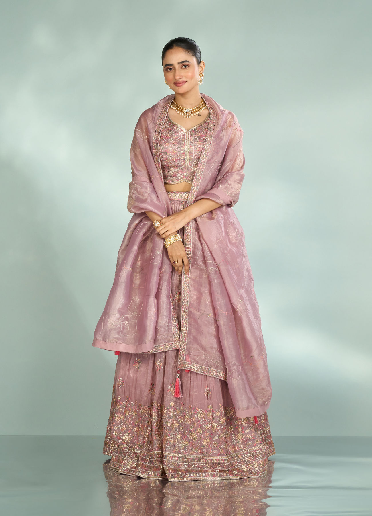 Mohey Women Regal Purple Chinon Lehenga