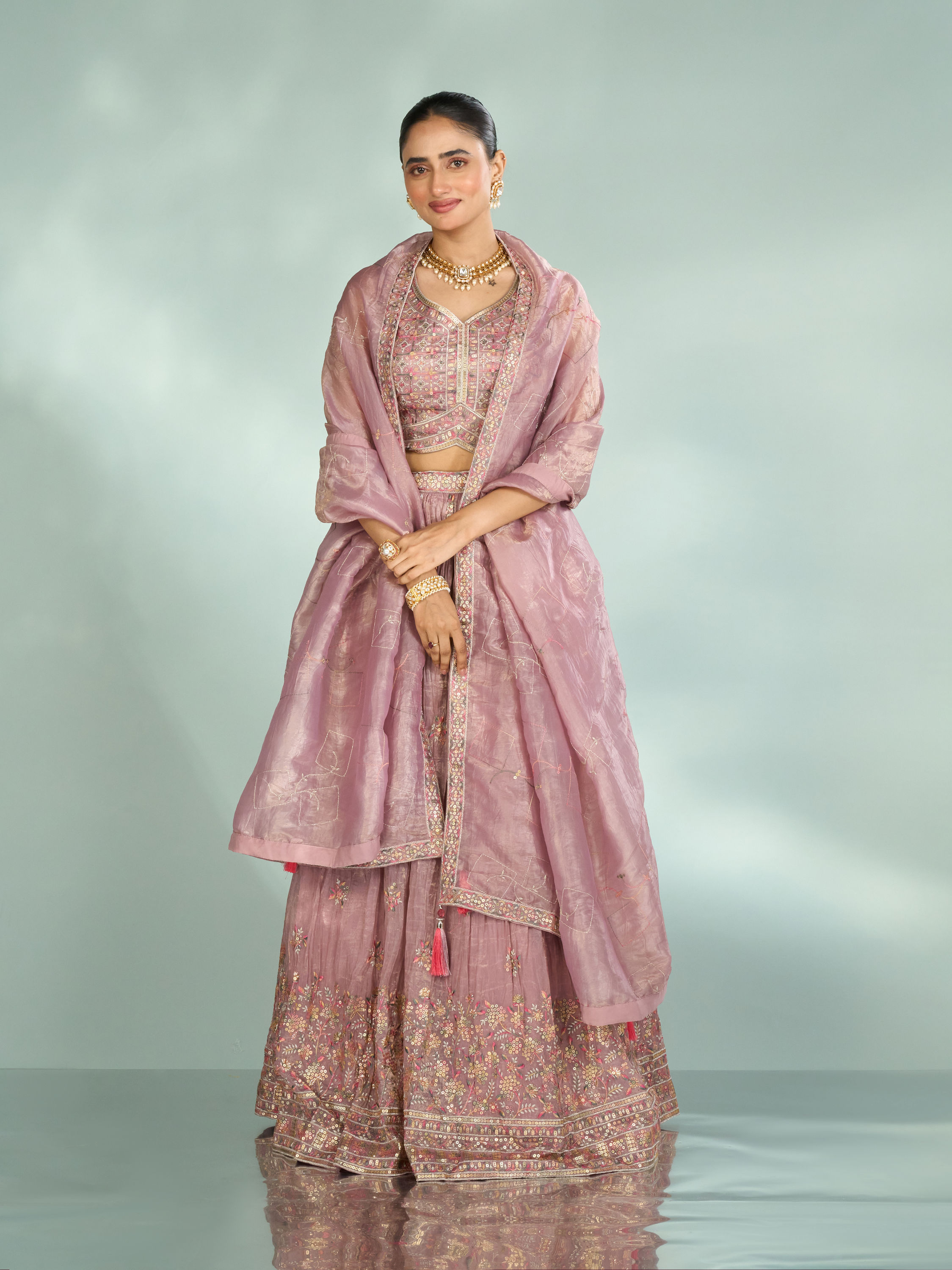 Mohey Women Regal Purple Chinon Lehenga