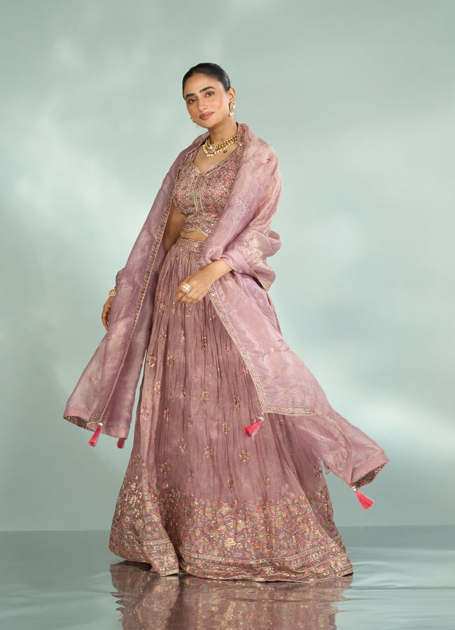 Mohey Women Regal Purple Chinon Lehenga