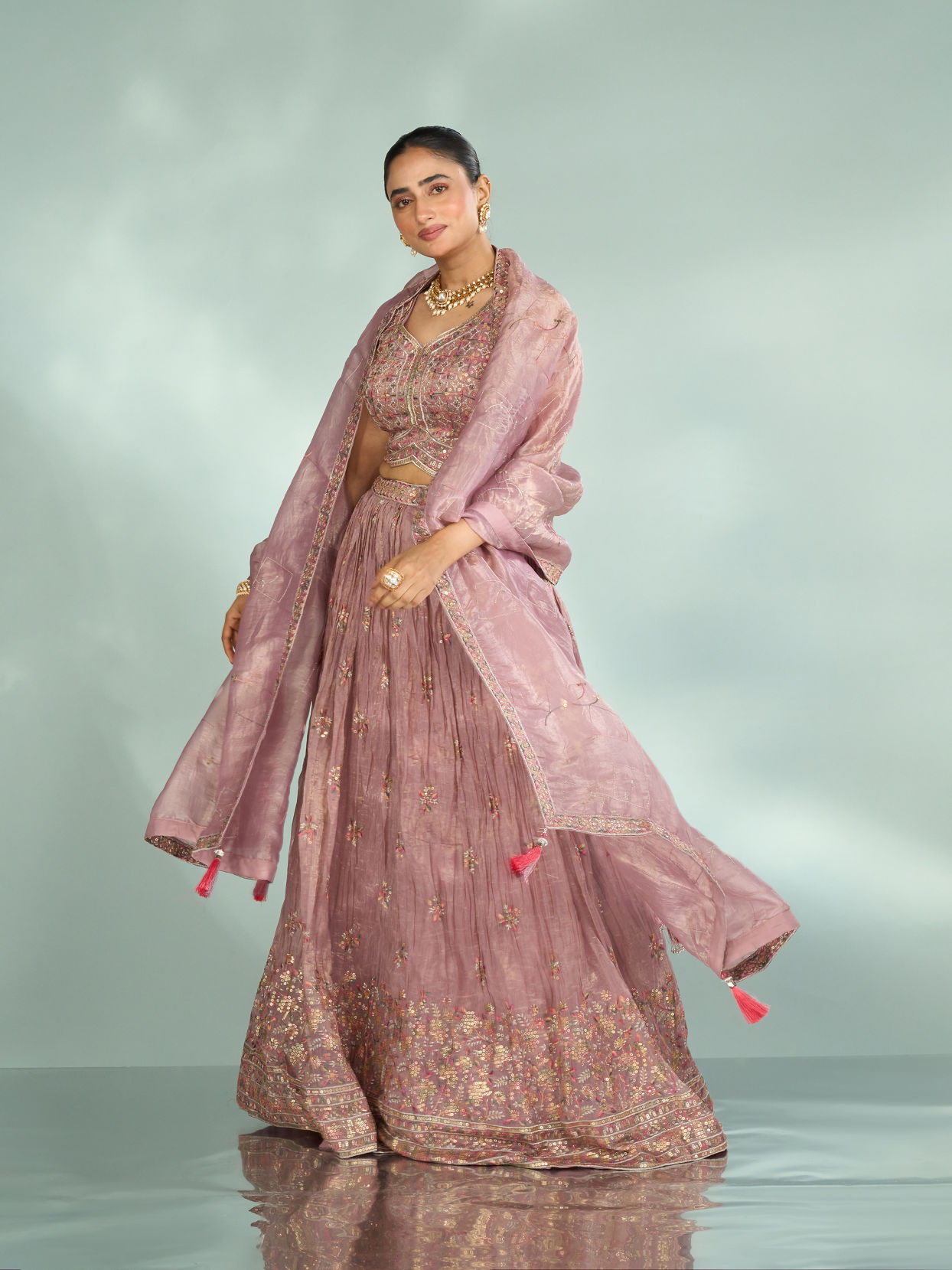 Mohey Women Regal Purple Chinon Lehenga