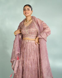 Mohey Women Regal Purple Chinon Lehenga