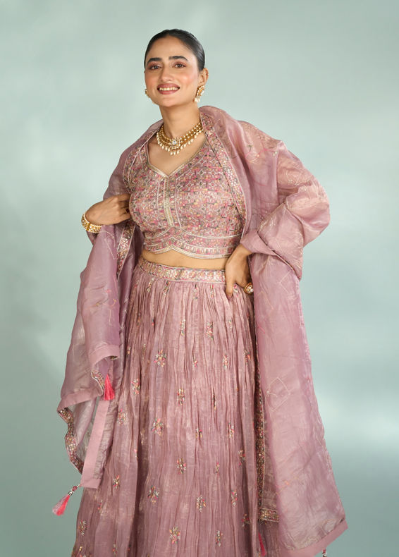 Mohey Women Regal Purple Chinon Lehenga