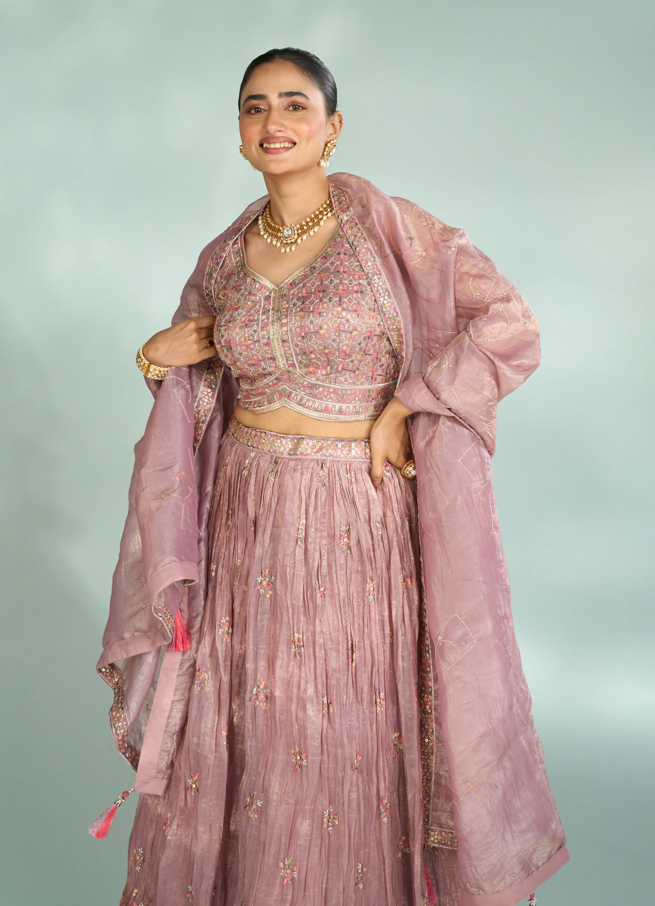 Mohey Women Regal Purple Chinon Lehenga