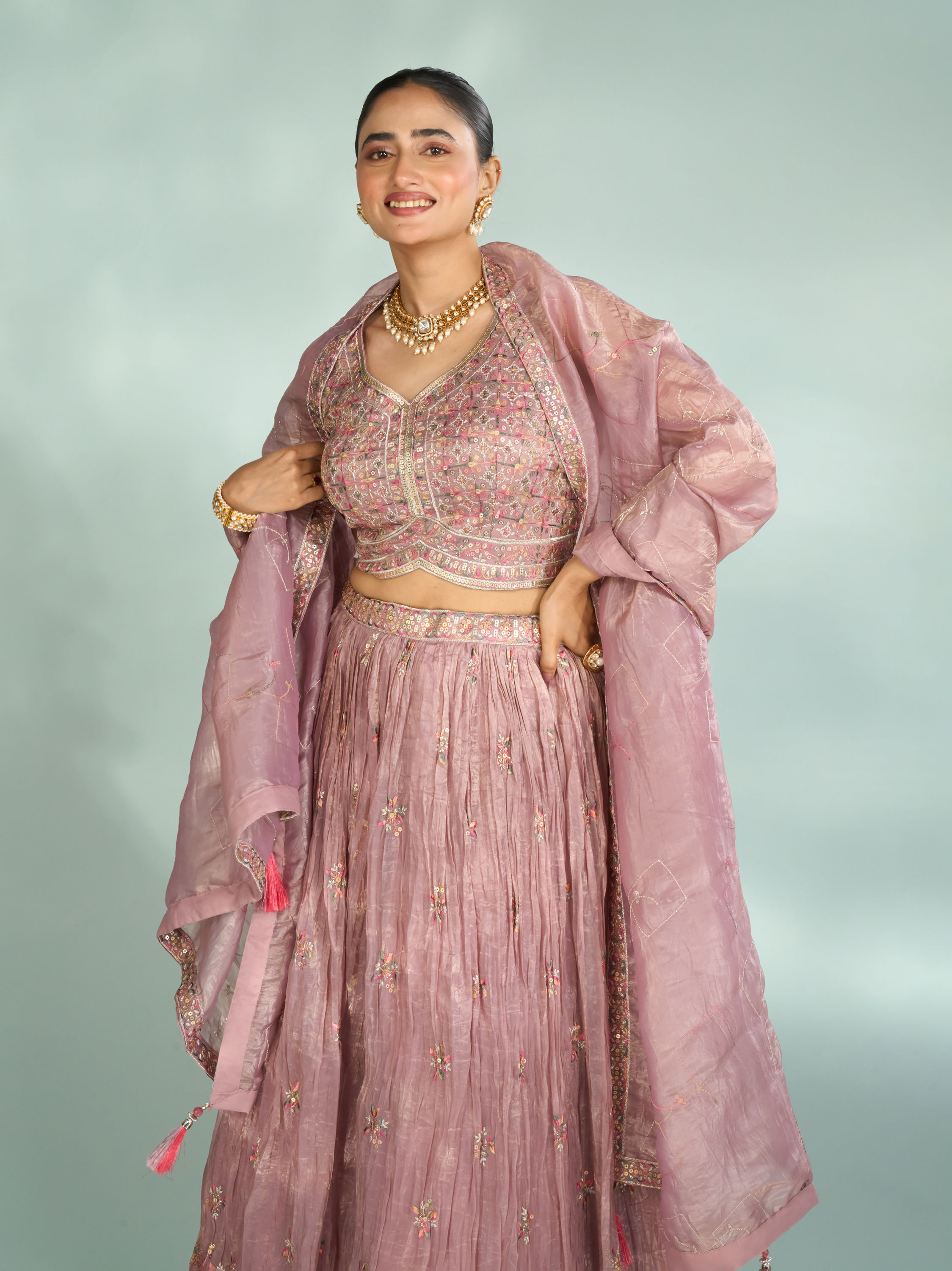 Mohey Women Regal Purple Chinon Lehenga