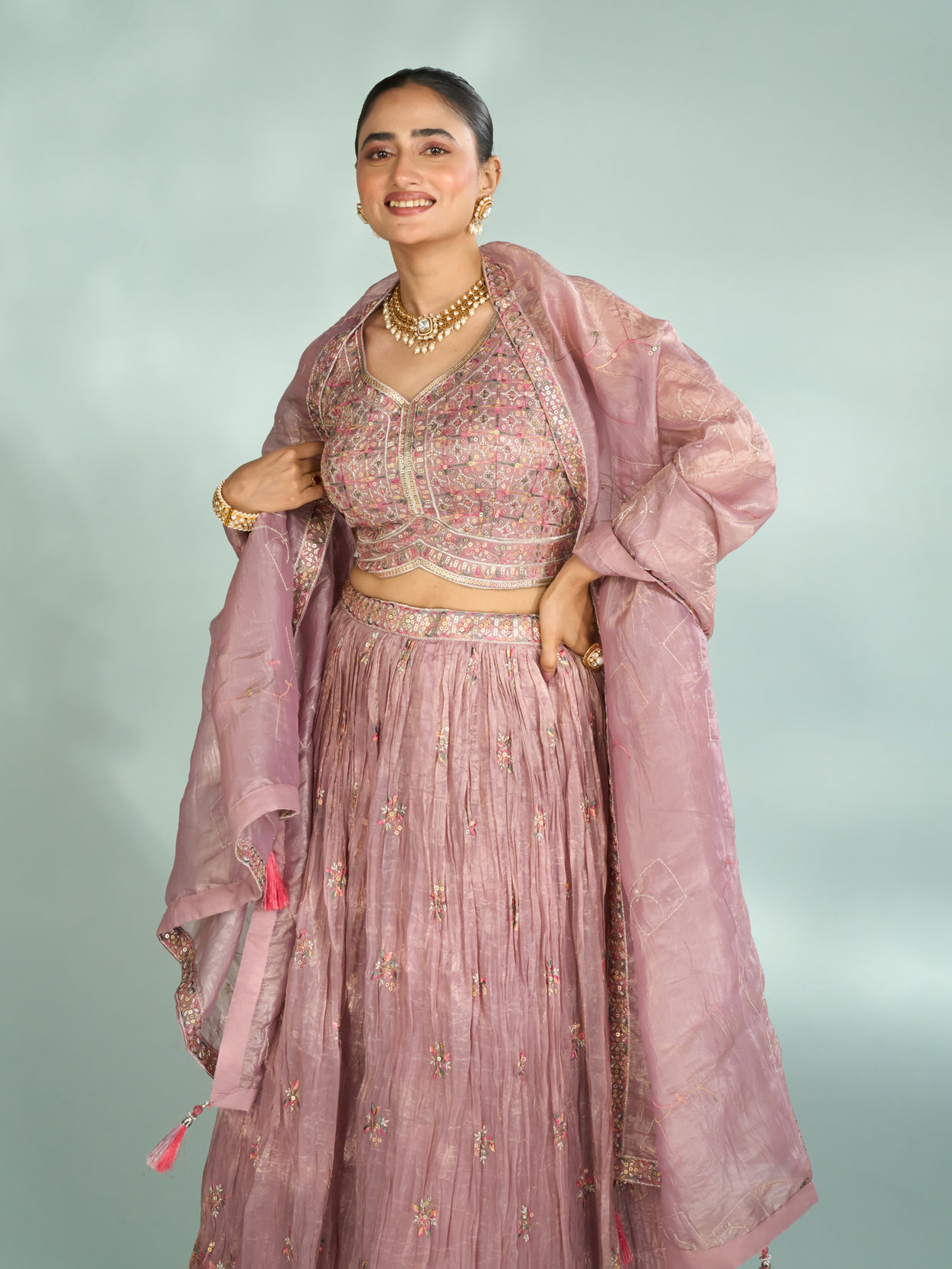 Mohey Women Regal Purple Chinon Lehenga