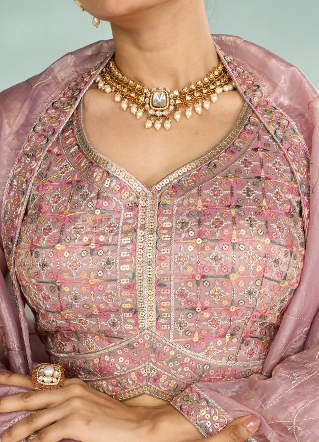 Mohey Women Regal Purple Chinon Lehenga